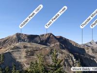 Looking west down the ridgeline between Utah County and Salt Lake County. Twin Peaks are the highest in Salt Lake County.