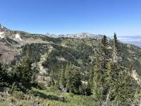 Looking west toward Pfeifferhorn, Lone Peak, and North and South Thunder Mountains