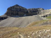 Upper Timpanogos Basin; you can barely make out the trail traversing the scree