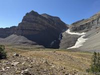 The Timp Glacier and Emerald Lake below; South Timpanogos (not visible) to the top and left of the snowfield