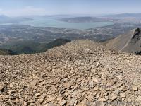 View of Utah Lake from South Timpanogos. Big Baldy and Dry Canyon visible in the center of the photo.